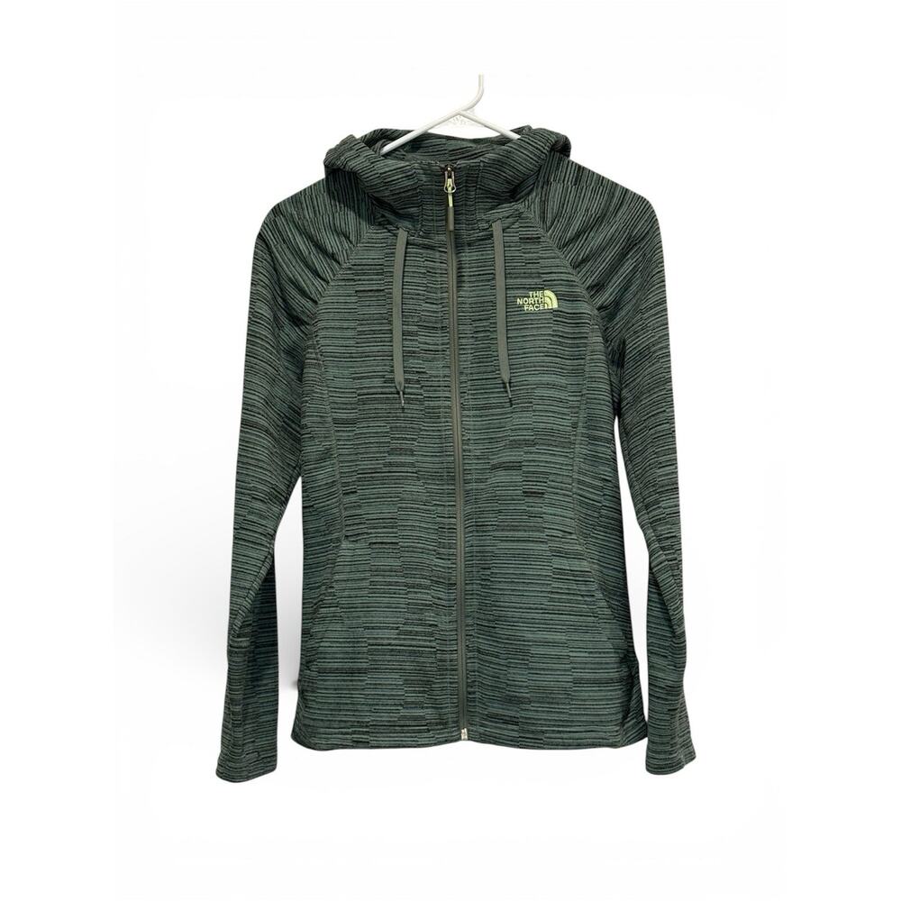 The North Face Womens Full Zip Hoodie Jacket Green M Lightweight Fleece Logo